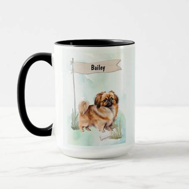 Mug Pekinese Watercolor Personalized Dog (Gauche)