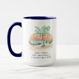 Mug Pélican et palmier Noël côtier amusant