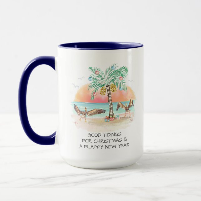 Mug Pélican et palmier Noël côtier amusant (Gauche)