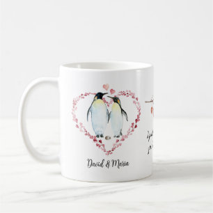 Mug Penguin Couple Coeurs d'amour Wreath