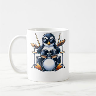 Mug Penguin Playing Drums Rock Band Musician Funny Win