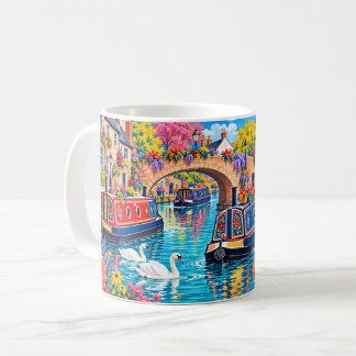 Mug Péniches Colorées dans un Village de Canal Britann