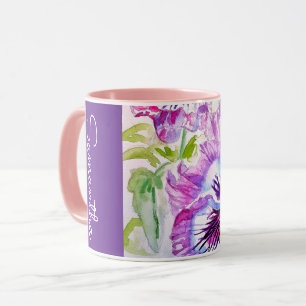 Mug Pensée Violette Fleur Aquarelle Nom de Femme Pensé
