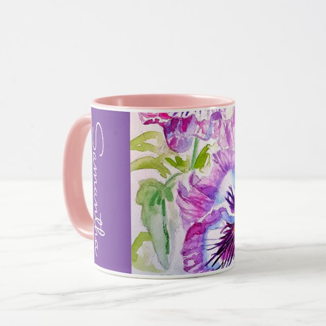 Mug Pensée Violette Fleur Aquarelle Nom de Femme Pensé (Devant gauche)