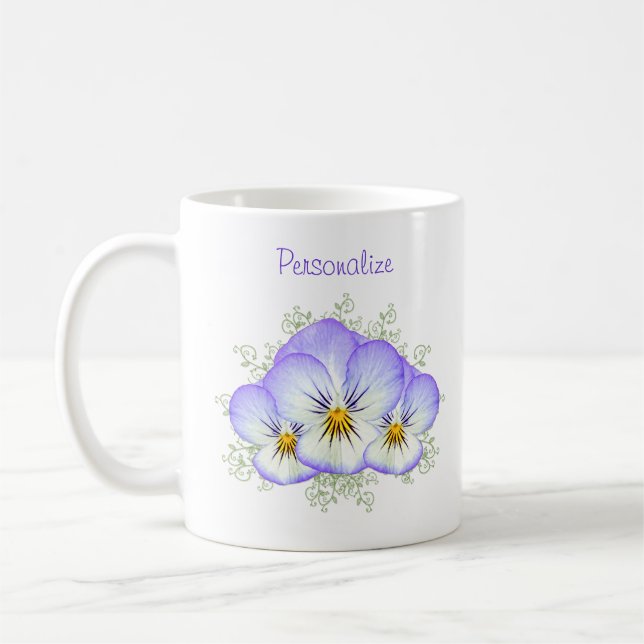 Mug Pensées pourpres avec le nom (Gauche)