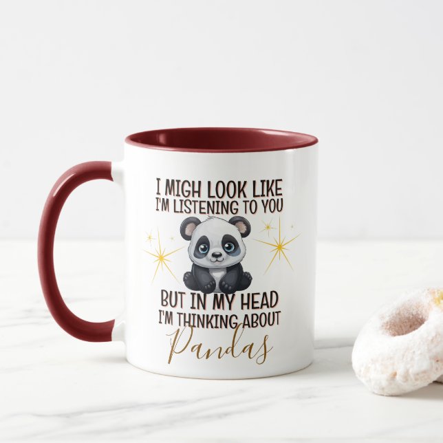 Mug Penser à Pandas - Drôle Personnalisé (Avec donut)