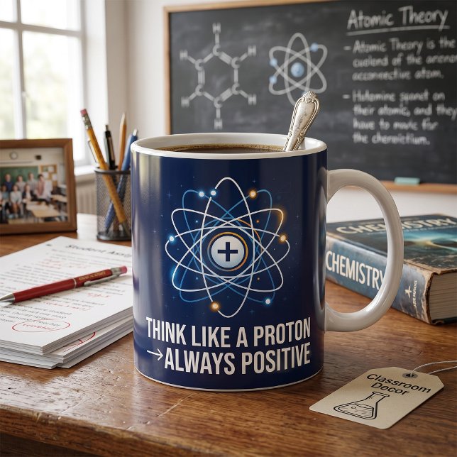 Mug Pensez comme un proton toujours positif Science (Créateur téléchargé)