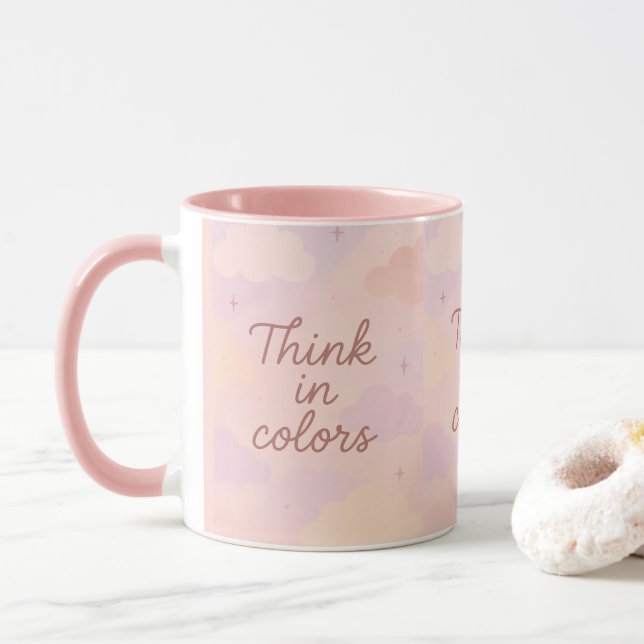 Mug Pensez en Couleurs – Motivation Esthétique Pastel  (Avec donut)