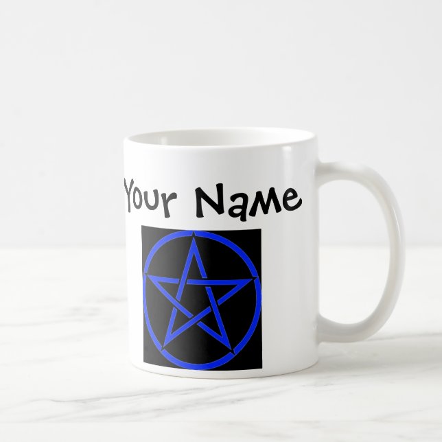 Mug Pentagramme bleu personnalisé / Pentacle Wiccan Mu (Droite)