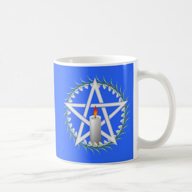 Mug Pentagramme Imbolc blanc avec neige (Droite)