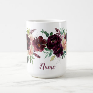 Mug Peonies de Bourgogne foncée Roses rousses Nom pers