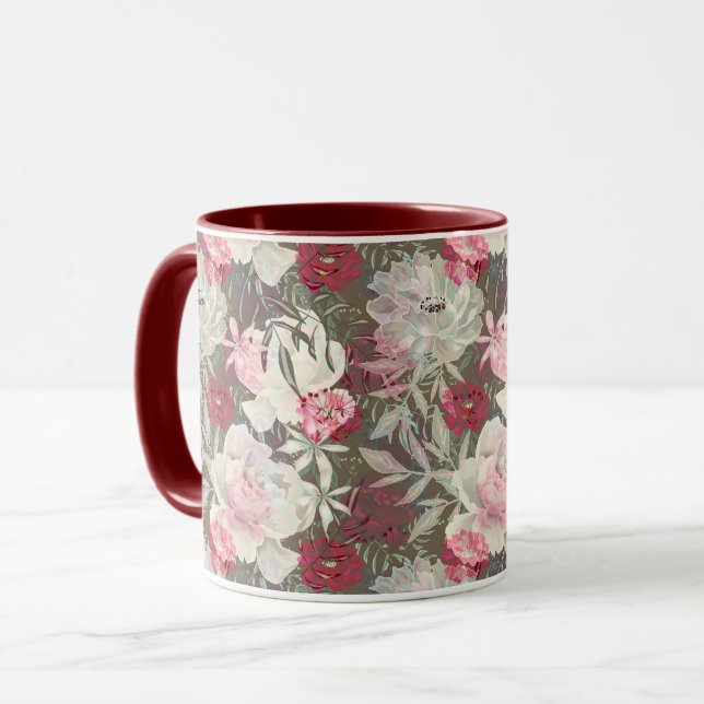 Mug Peonies rose rose fleurs fleurs jardin fleurie bou (Devant gauche)
