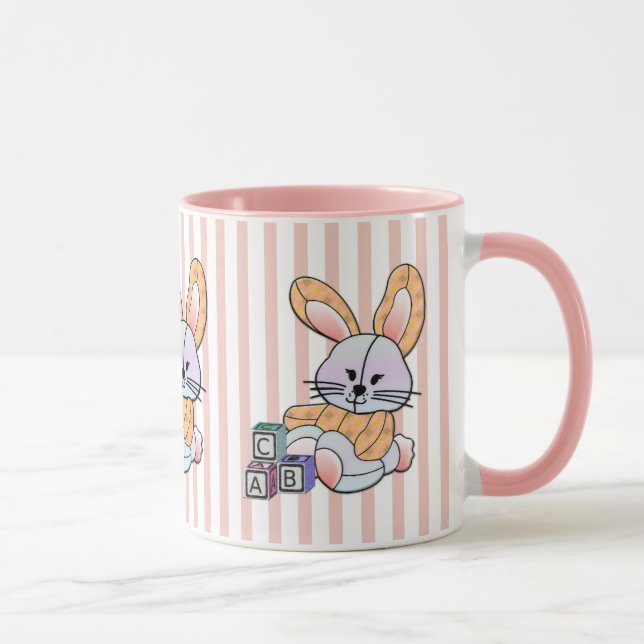 Mug Pépinière à rayures roses personnalisées - Lapin (Droite)