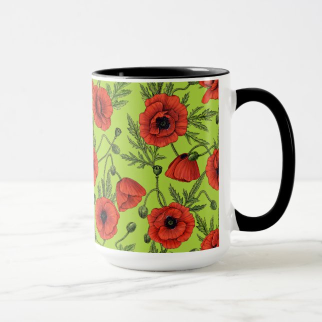 Mug Pépites, rouge et vert sur le vert citron (Droite)