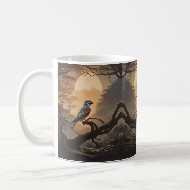 Mug Perche Lune : Un Oiseau Solitaire au crépuscule (Gauche)