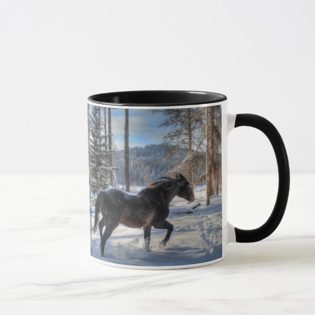 Mug Percheron noir en hiver neige et forêt (Droite)