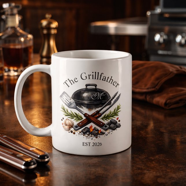 Mug Père Grill personnalisé Monogramme (Créateur téléchargé)