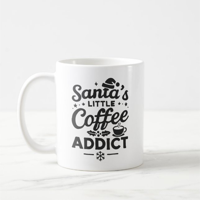 Mug Père Noël Addict de petit café - Drôle Noël Cof (Gauche)