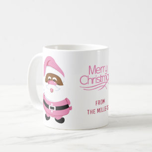 Mug Père Noël afro-américain rose Joyeux Noël