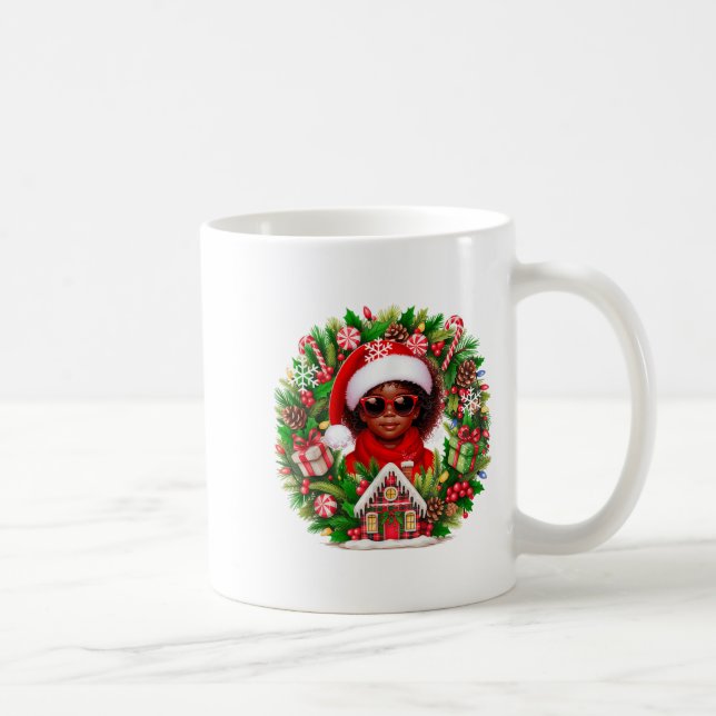 Mug Père Noël Afro fille enfant Sungles Xmas Floral Ci (Droite)