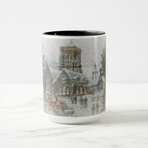 Mug Père Noël ancienne avec enfants devant une église