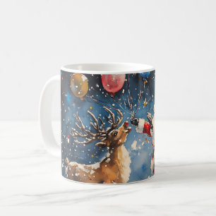 Mug Père Noël aquarelle festive Renne Ballon coloré
