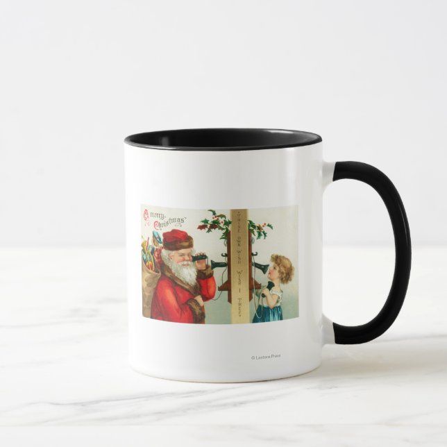 Mug Père Noël au téléphone avec petite fille (Droite)