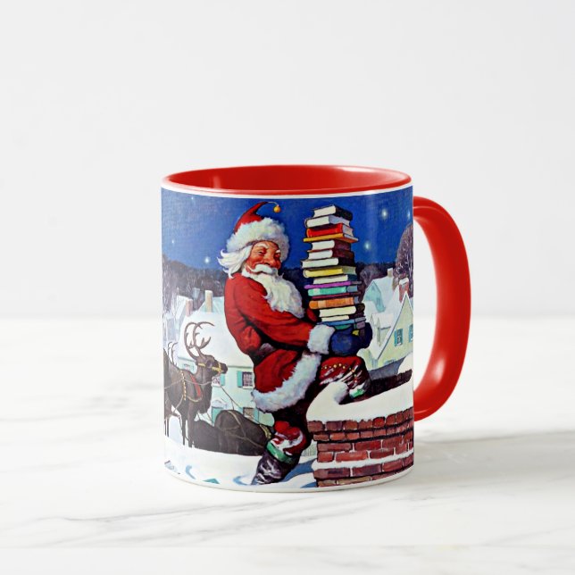 Mug Père Noël avec chargement de livres (Devant droit)