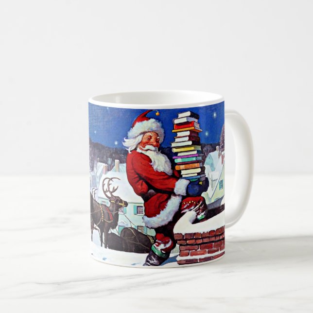 Mug Père Noël avec chargement de livres (Devant droit)
