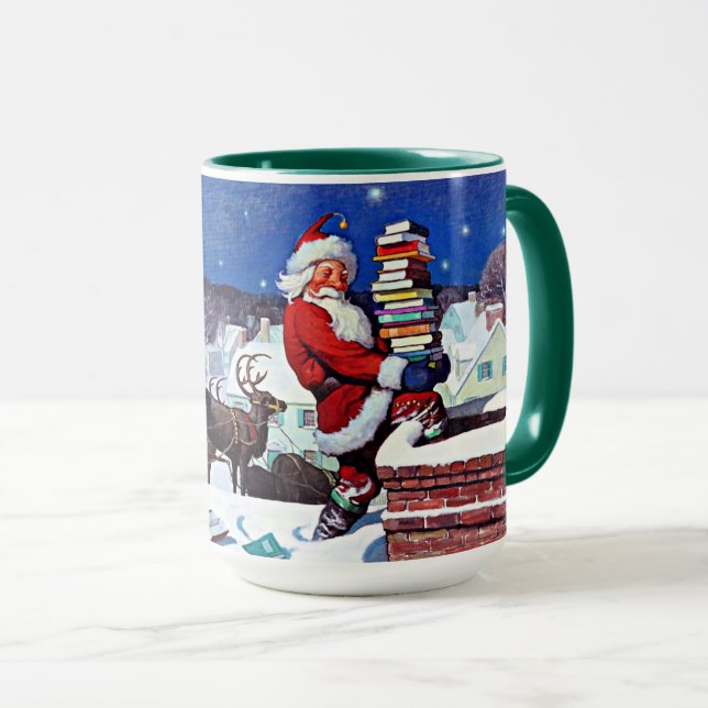 Mug Père Noël avec chargement de livres (Devant droit)