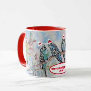 Mug Père Noël Budgie Noël aquarelle peinture oiseau