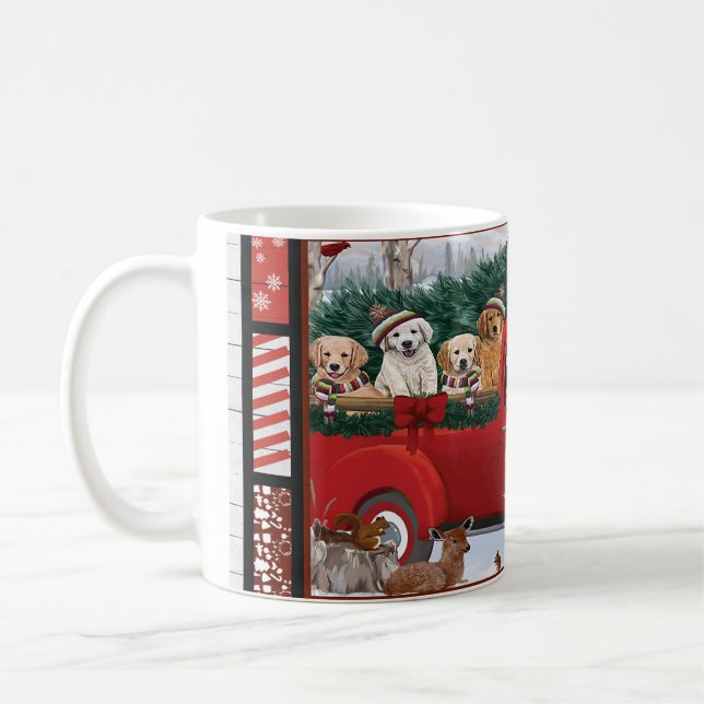 Mug Père Noël camion rouge retriever doré  (Gauche)