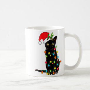 Mug Père Noël chat noir emmêlé dans les lumières de No