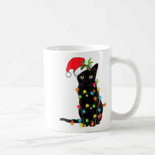 Mug Père Noël chat noir empêtré dans les lumières de N