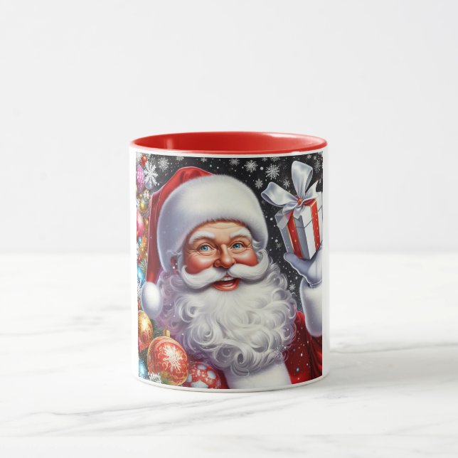 Mug Père Noël classique avec présent & ornements (Centre)