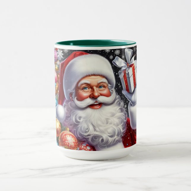 Mug Père Noël classique avec présent & ornements (Centre)