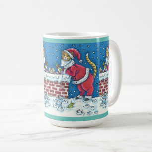 MUG PÈRE NOËL CLAWS CAT SUR LE TOIT APPORTANT DES CADE