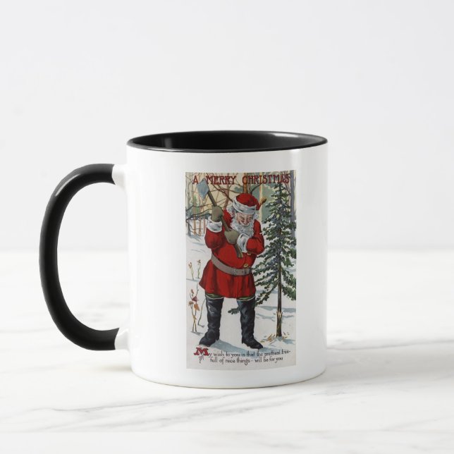 Mug Père Noël coupe l'arbre de Noël (Gauche)