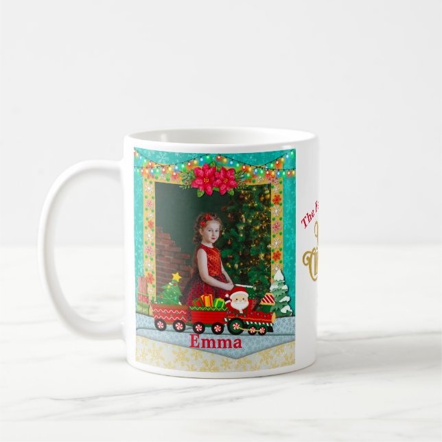 Mug Père Noël dans un train avec des cadeaux et un arb (Gauche)