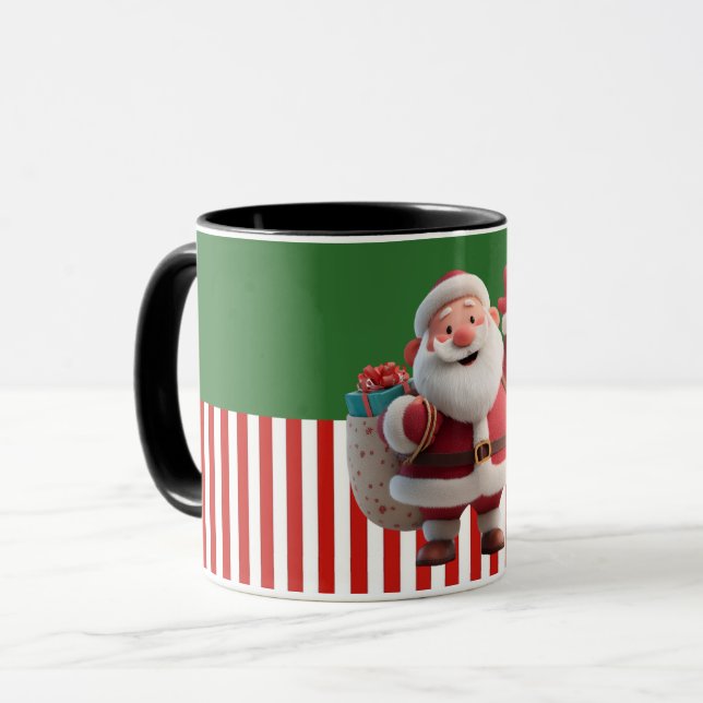 Mug Père Noël de dessin animé agitant joyeusement (Devant gauche)