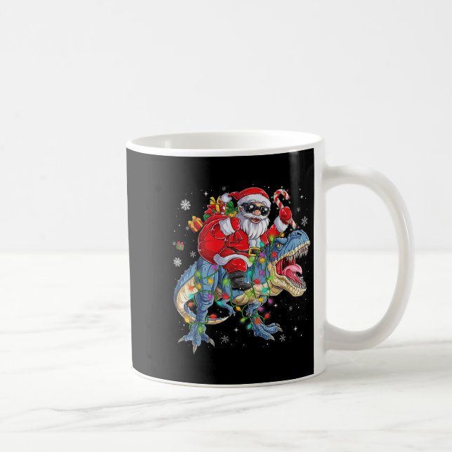 Mug Père Noël de Noël à cheval sur un dinosaure Lumièr (Droite)