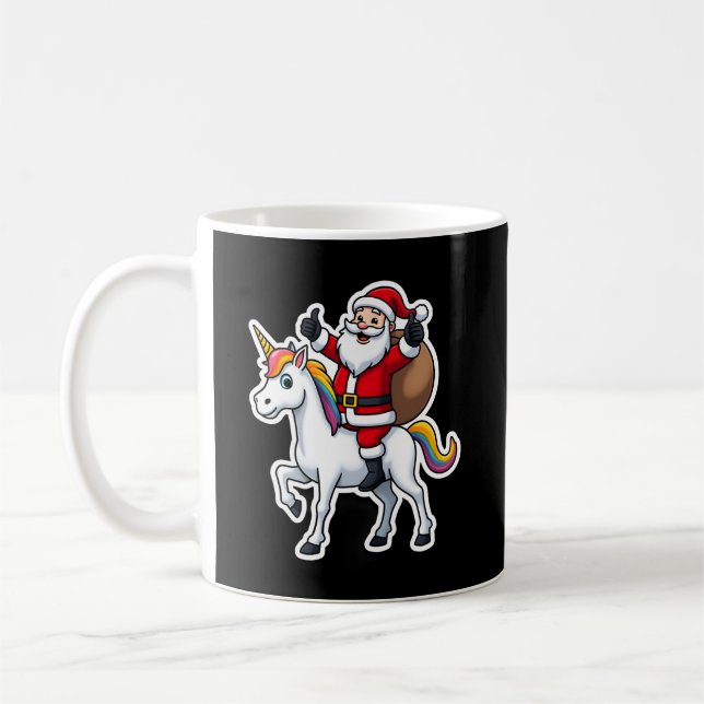 Mug Père Noël de Noël à cheval sur une Licorne - Fille (Gauche)