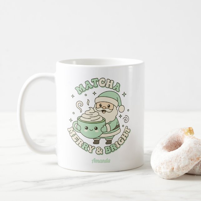 Mug Père Noël de Noël Matcha Merry & Bright (Avec donut)