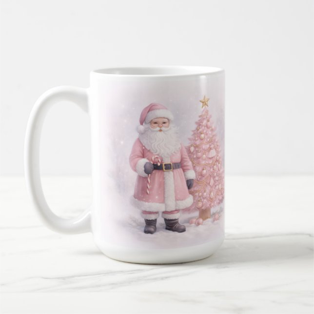 Mug Père Noël de Noël rose pastel  (Gauche)