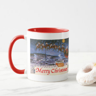 Mug Père Noël de Noël vintage volant son traîneau