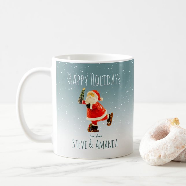 Mug Père Noël de patinage sur glace - Personnalisé (Avec donut)