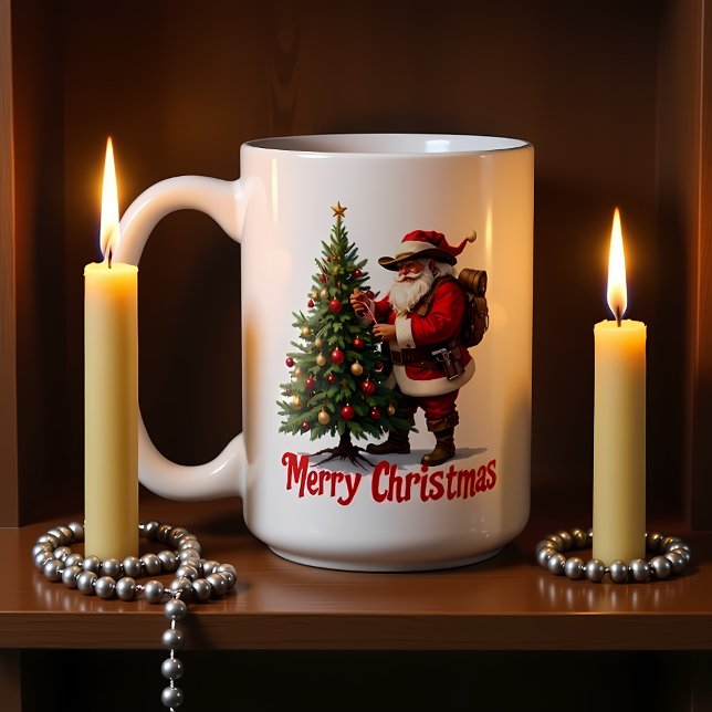 Mug Père Noël de randonnée décore un arbre (Créateur téléchargé)