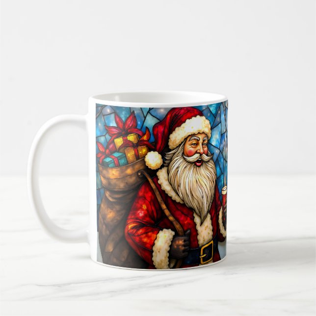 Mug Père Noël de style vitrail avec bougie  (Gauche)