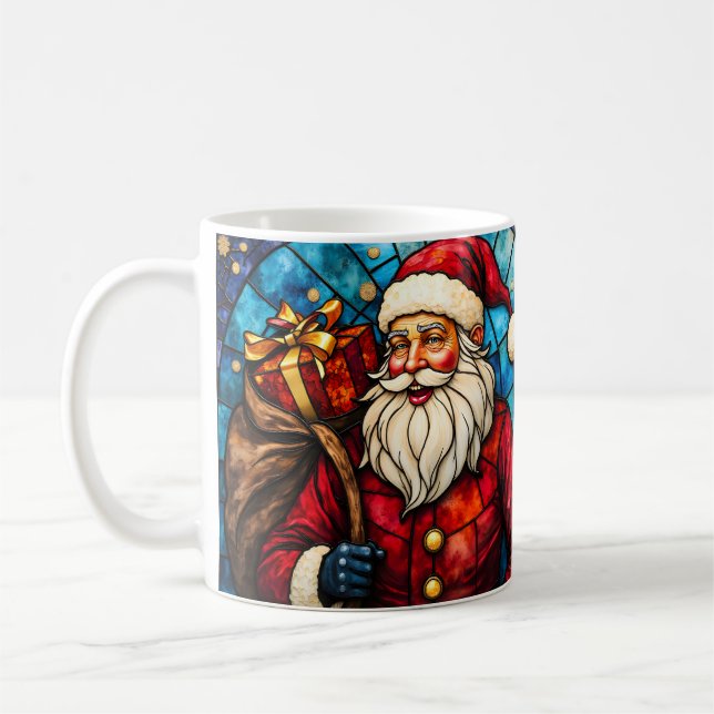 Mug Père Noël de style vitrail Joyeux Noël (Gauche)