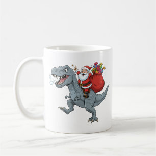 Mug Père Noël drôle chevauchant un dinosaure T-Rex pou